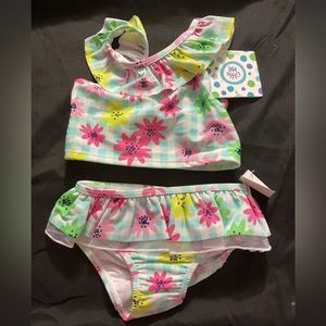 Infant Baby Girls Little Me 2 piece Bikini Floral & Ruffle Swimsuit 18M NEW
